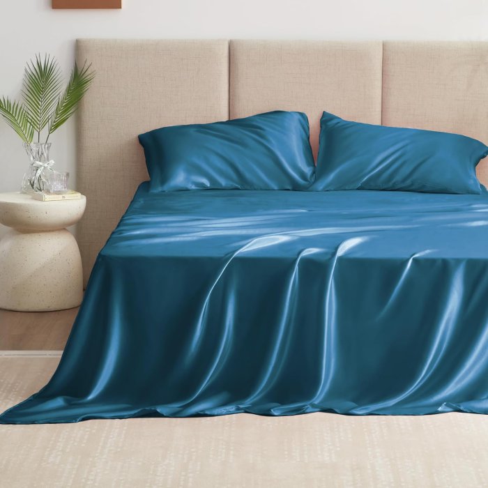 Love's Cabin Satin Queen Sheets Set - Teal (4 Piece) (image 2)