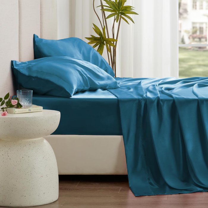 Love's Cabin Satin Queen Sheets Set - Teal (4 Piece) (image 3)