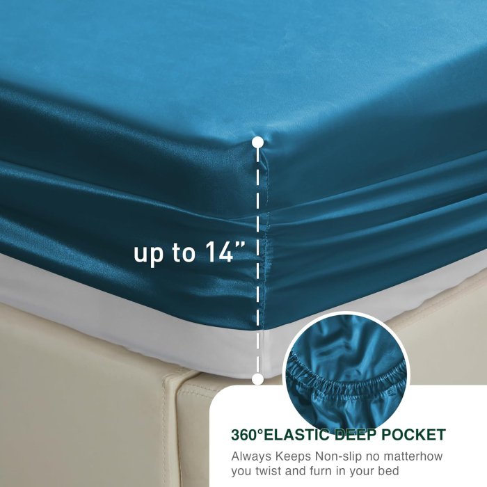 Love's Cabin Satin Queen Sheets Set - Teal (4 Piece) (image 5)