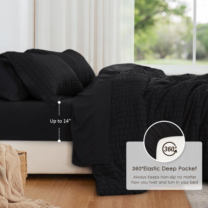 Love's Cabin Seersucker Black Twin Comforter Set - 5 Pieces (image 3)