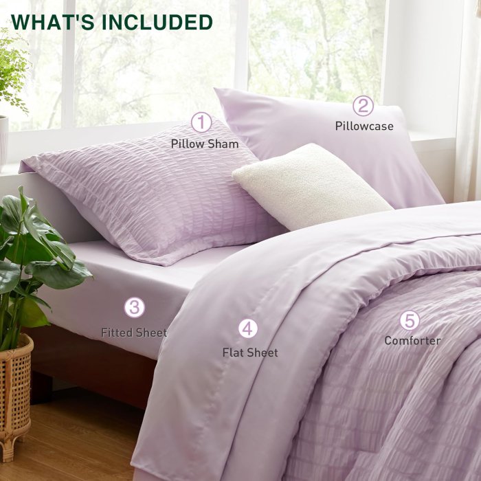 Love's Cabin Seersucker Lavender Twin Comforter Set (5 Pieces) (image 5)