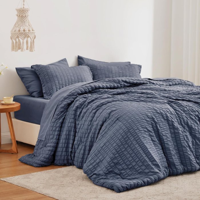 Love's Cabin Seersucker Navy Blue Twin Comforter Set - 5 Piece