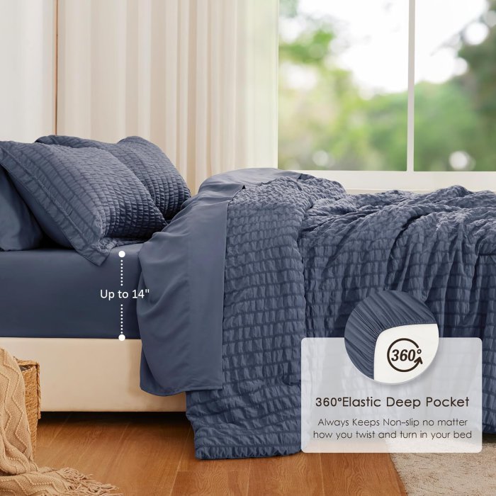 Love's Cabin Seersucker Navy Blue Twin Comforter Set - 5 Piece (image 3)