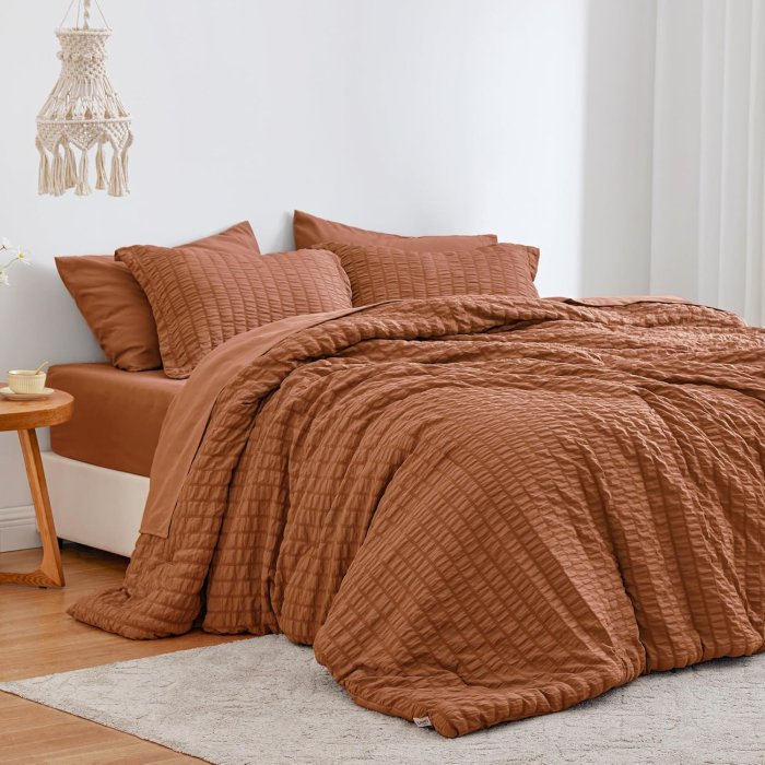 Love's Cabin Seersucker Terracotta Queen Comforter Set - 7 Piece