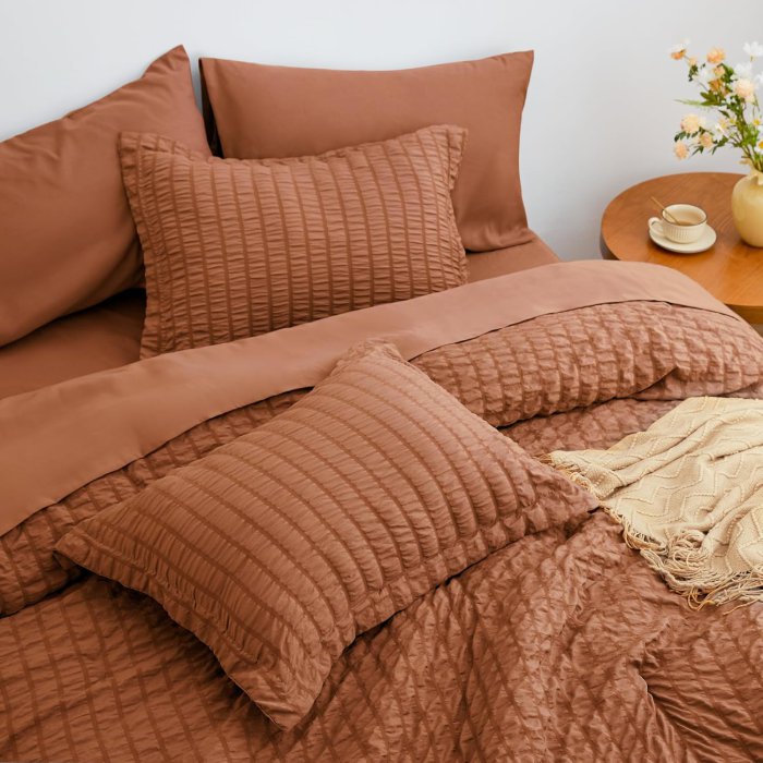 Love's Cabin Seersucker Terracotta Queen Comforter Set - 7 Piece (image 4)