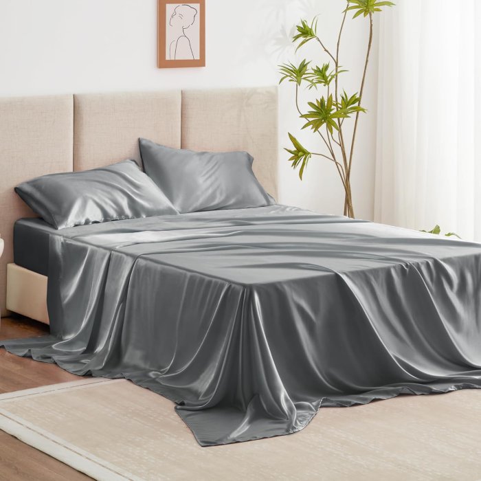 Love's Cabin Silky Satin Queen Sheet Set - Dark Grey