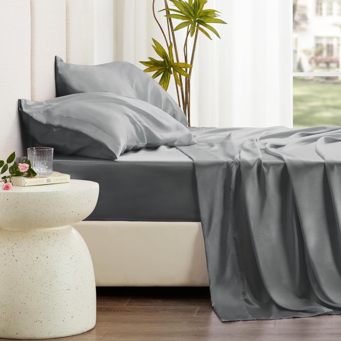 Love's Cabin Silky Satin Queen Sheet Set - Dark Grey (image 3)