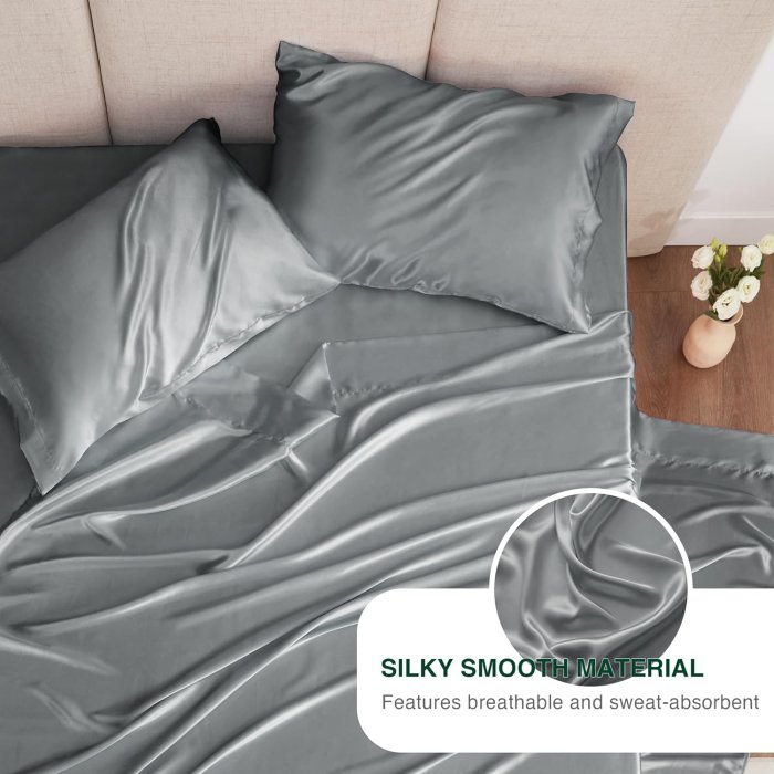 Love's Cabin Silky Satin Queen Sheet Set - Dark Grey (image 4)
