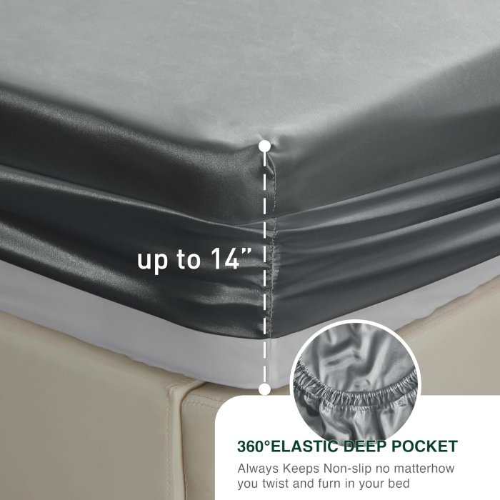 Love's Cabin Silky Satin Queen Sheet Set - Dark Grey (image 5)